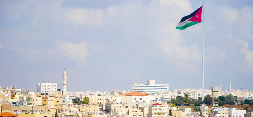 Jordan flag in the city of Amman.