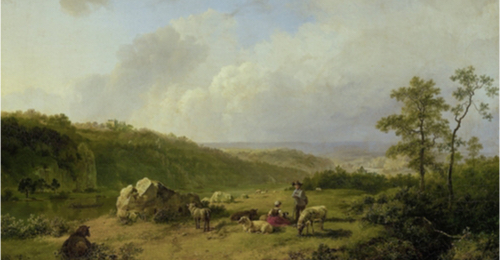 Painting titled Approaching Rainstorm, by Barend Cornelis Koekkoek. 